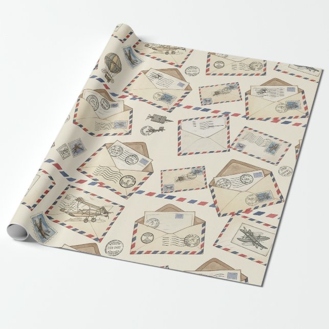 Vintage Airmail-äventyr (3) Presentpapper (Utrullad)