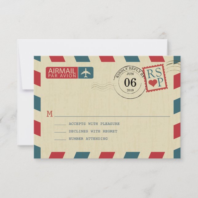 Vintage Airmail Bröllop OSA Card (Framsida)