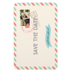 Vintage Airmail Bröllop spara datum med foto Magnet