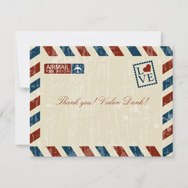 Vintage Airmail Bröllop Tack Kort (Framsida)