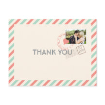 Vintage Airmail Bröllop Tackkort med foto