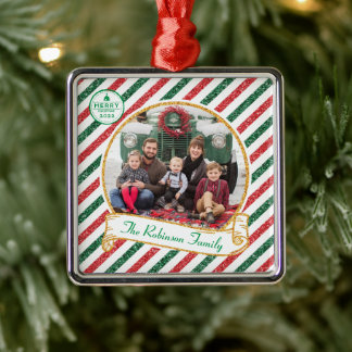 Vintage Airmail Glitter Jul Familjefoto Cer Julgransprydnad Metall