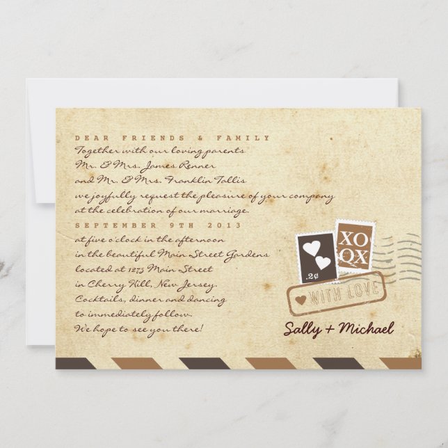 Vintage Airmail Kärlek Brev Personlig Note Inbjudningar (Framsida)