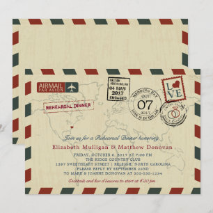 Vintage Airmail North Carolina Rehearsal Middag Inbjudningar