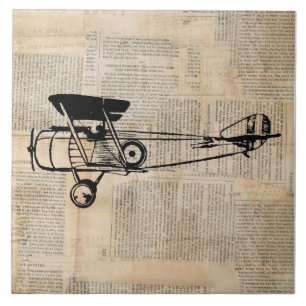 Vintage Airplan Antique Flygplan på tidningsartik Kakelplatta