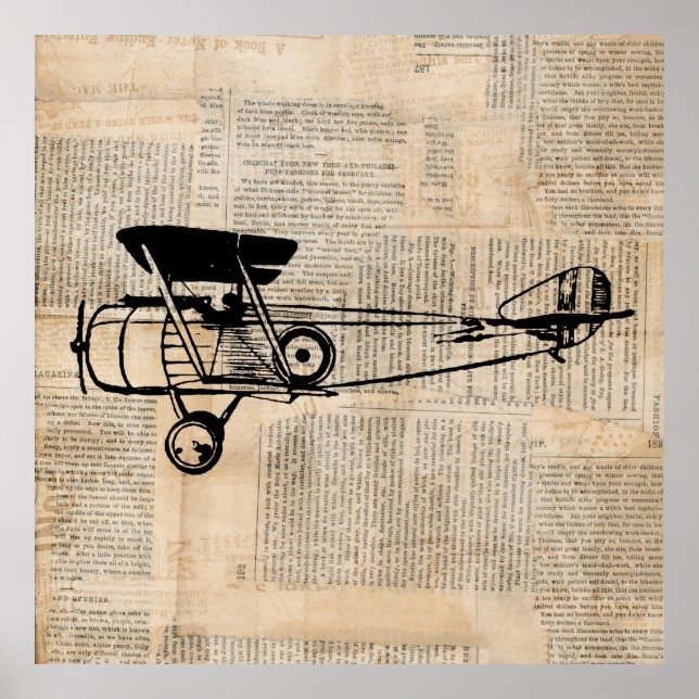 Vintage Airplan Antique Flygplan på tidningsartike Poster (Framsidan)
