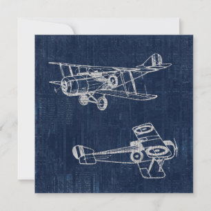 Vintage Airplan Art Newspaper Text & Script Stil Julkort