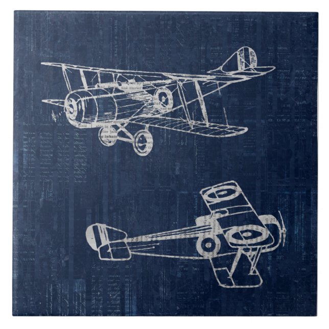 Vintage Airplan Art Newspaper Text & Script Stil Kakelplatta (Framsidan)