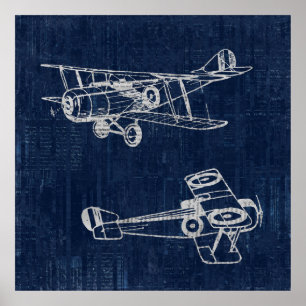 Vintage Airplan Art Newspaper Text & Script Stil Poster