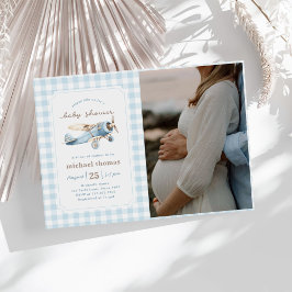 Vintage Airplan Boy Baby Shower Photo Inbjudningar