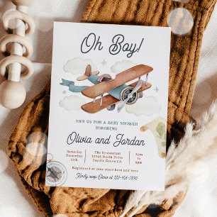 Vintage Airplan Boy Travel Baby Shower Inbjudningar