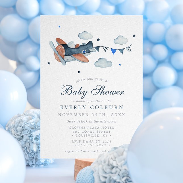 Vintage Airplan Clouds Boy Baby Shower Inbjudningar (Skapare uppladdad)