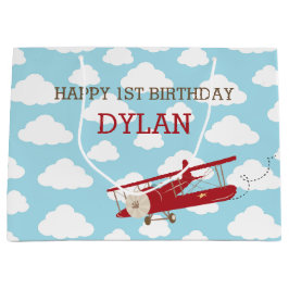 Vintage Airplan Gift Bags - Red Flygplan Cloud