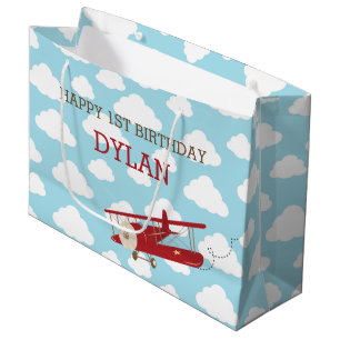 Vintage Airplan Gift Bags - Red Flygplan Cloud