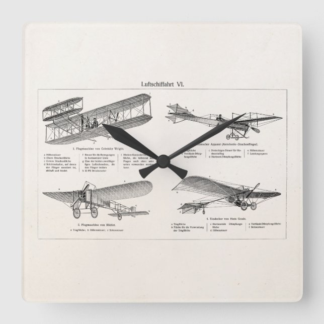 Vintage Airplan Retro Old Biplane Antique Flygplan Fyrkantig Klocka (Framsida)