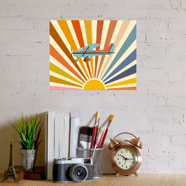 Vintage Airplane Cessna Retro Sunset Colorful Poster