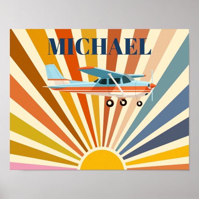 Vintage Airplane Cessna Retro Sunset Custom Poster (Framsidan)