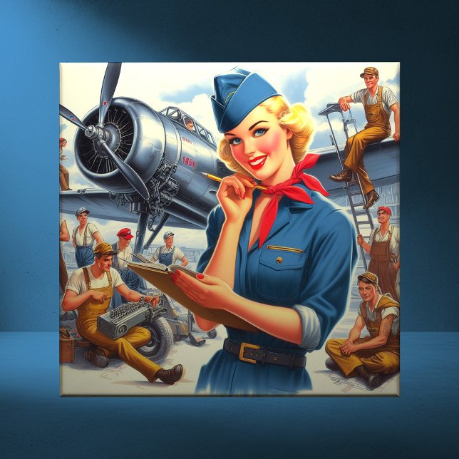 Vintage Airplane Pin-up Kakelplatta (Skapare uppladdad)