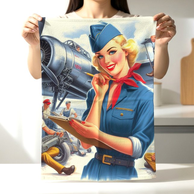 Vintage Airplane Pin-up Kökshandduk (Skapare uppladdad)