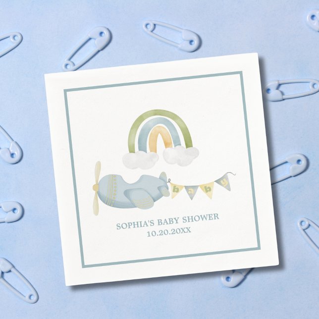 Vintage Airplane Rainbow Clouds Boy Baby Shower  Pappersservett (Skapare uppladdad)