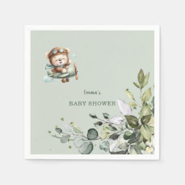 Vintage Airplane Teddy Bear Baby Shower Pappersservett