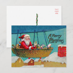 Vintage Airship jultomte Helg Vykort