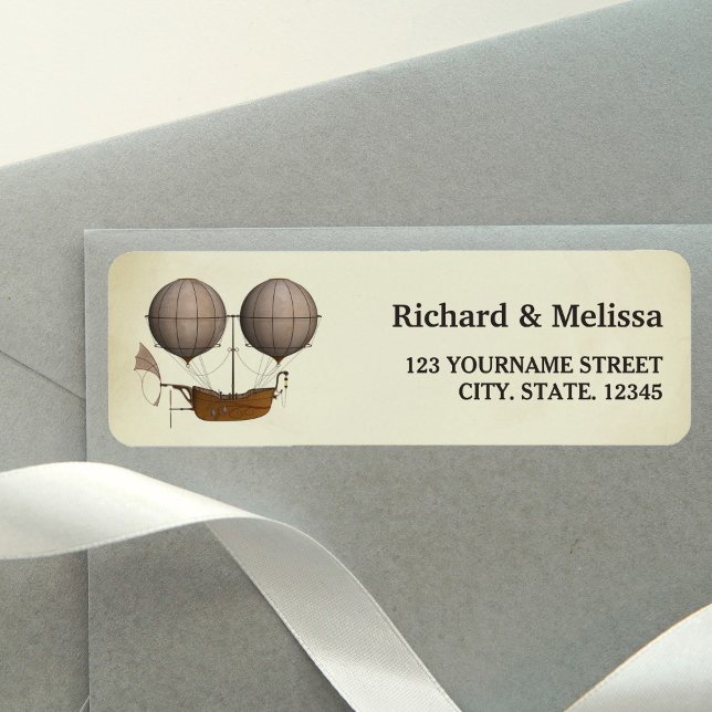 Vintage Airship Luftballong Bröllop Returadress Etikett (Skapare uppladdad)