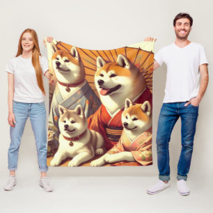 Vintage Akita Hund-målning Fleecefilt