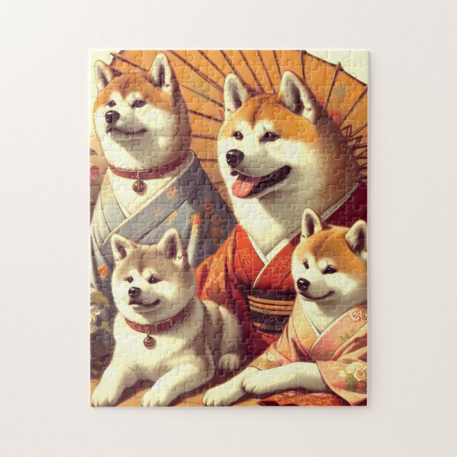 Vintage Akita Hund-målning Pussel (Vertikal)