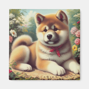 Vintage Akita Oljemålning Magnet
