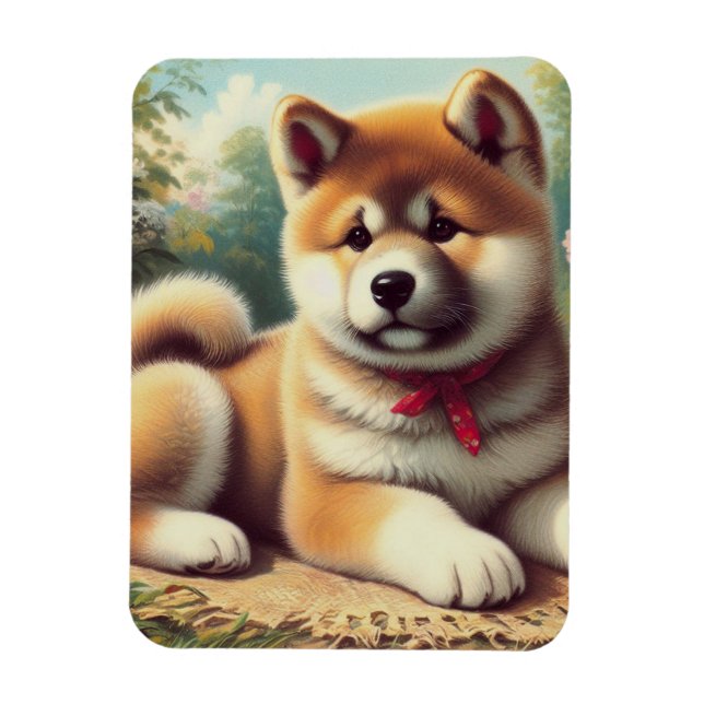 Vintage Akita Oljemålning Magnet (Vertikal)