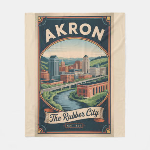Vintage Akron Ohio Retro Resemotiv Affisch Illustr Fleecefilt