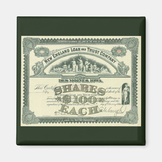 Vintage-aktiebrev Affärsfinansiering Magnet (Framsidan)