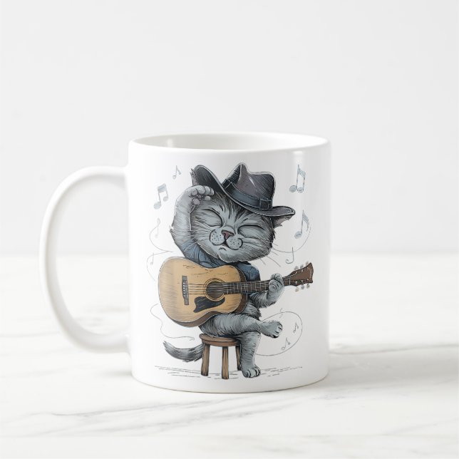 Vintage akustisk blueskatt som spelar gitarrblues  kaffemugg (Vänster)