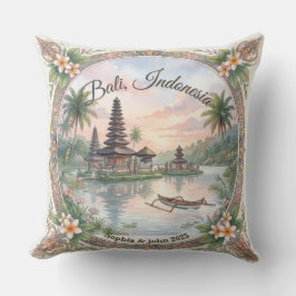 Vintage akvarell Bali Indonesien resa Beställnings Kudde