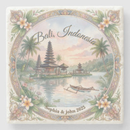 Vintage akvarell Bali Indonesien Resa Beställnings Stenunderlägg