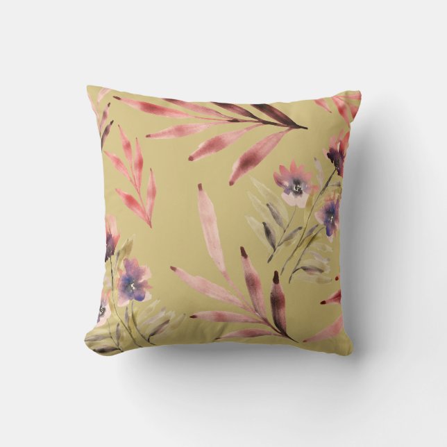 Vintage akvarell blommor och blad kudde (Framsida)