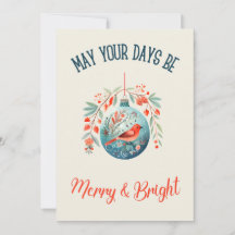 Vintage Akvarell Coola Blå & Röda Fågel Julen