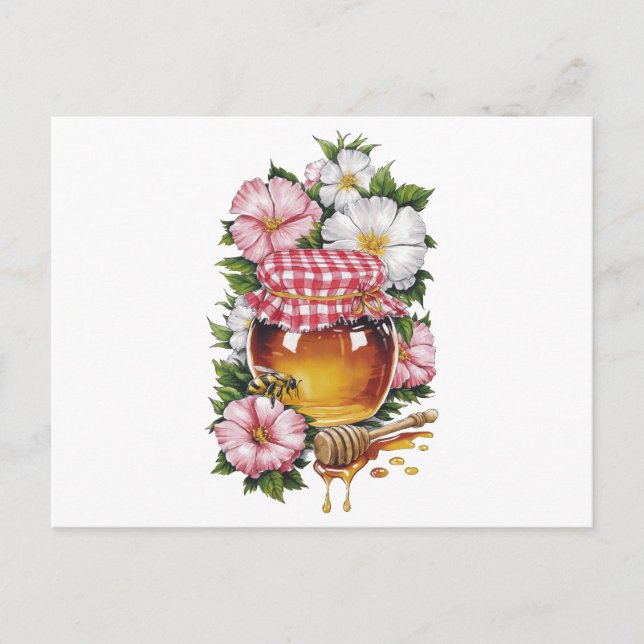 Vintage akvarell Honungsburk Blommor nostalgi  Vykort (Framsida)