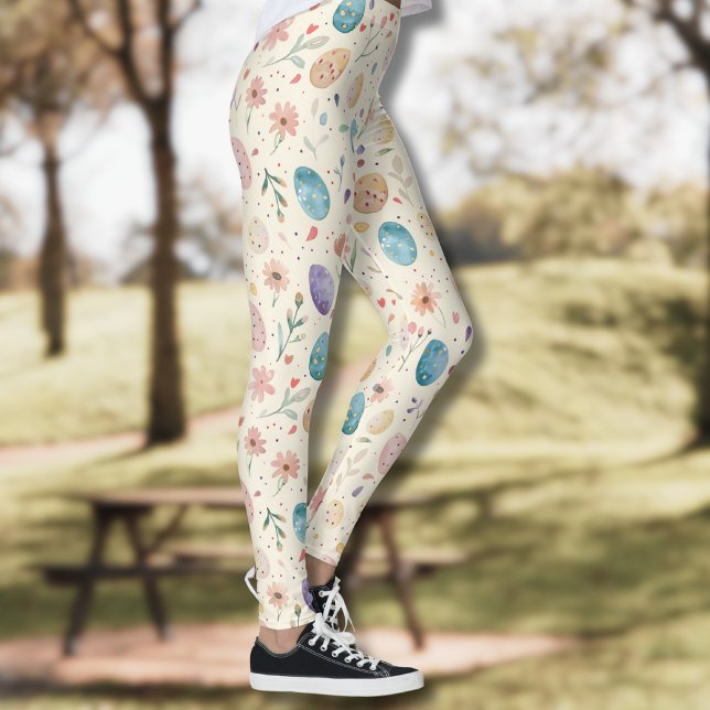 Vintage akvarell påskblommor blad ägg leggings (Skapare uppladdad)