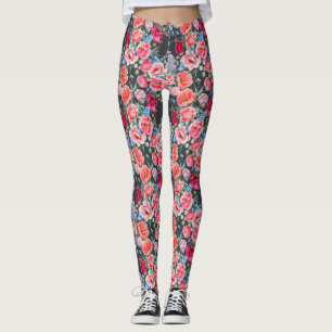 vintage akvarell rosa och röda rosor mönster leggings