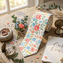 Vintage akvarell vårträdgård blomsterdesign slips