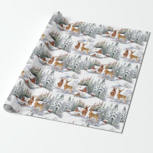 Vintage akvarell Vinter Land Deer Jul Presentpapper