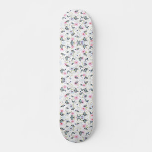 Vintage akvarellblå fjäril & rosa blommor mini skateboard bräda 18,5 cm
