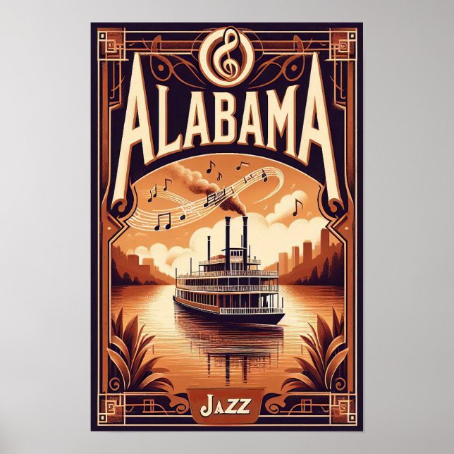 Vintage Alabama-flodångfartygsaffisch Poster (Framsidan)