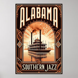 Vintage Alabama-flodångfartygsaffisch Poster