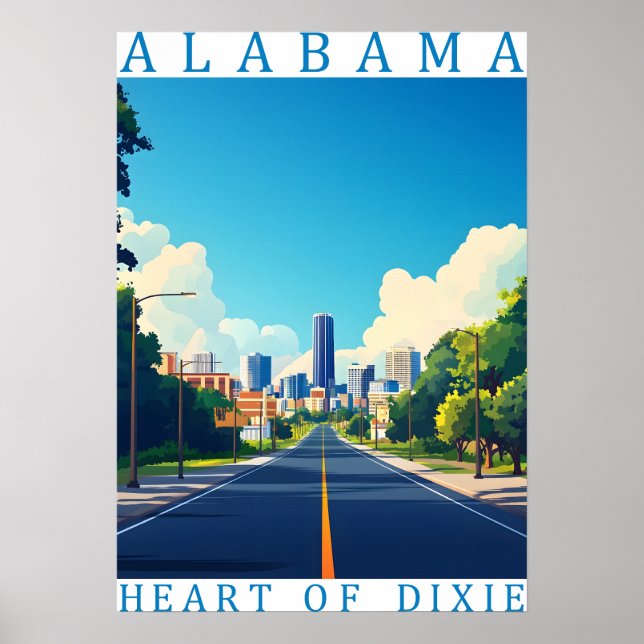 Vintage Alabama "Hjärtat av Dixie" Reseskylt Poster (Framsidan)
