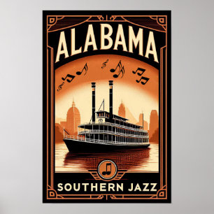 Vintage Alabama Jazz-flodfartygsaffisch Poster