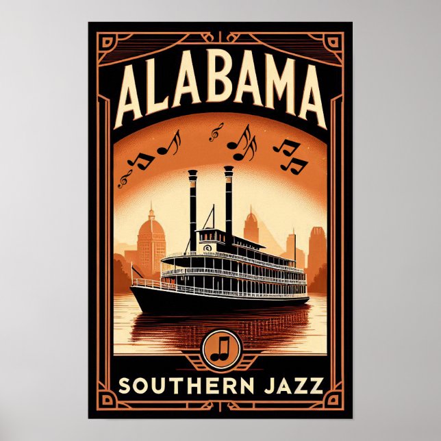 Vintage Alabama Jazz-flodfartygsaffisch Poster (Framsidan)