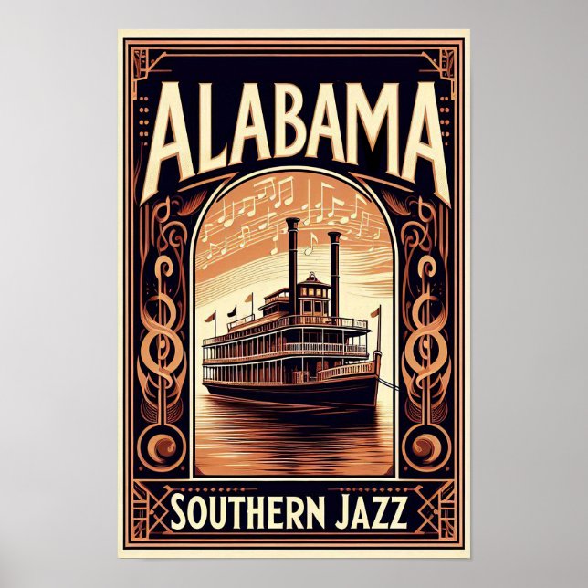 Vintage Alabama Jazz-flodfartygsaffisch Poster (Framsidan)